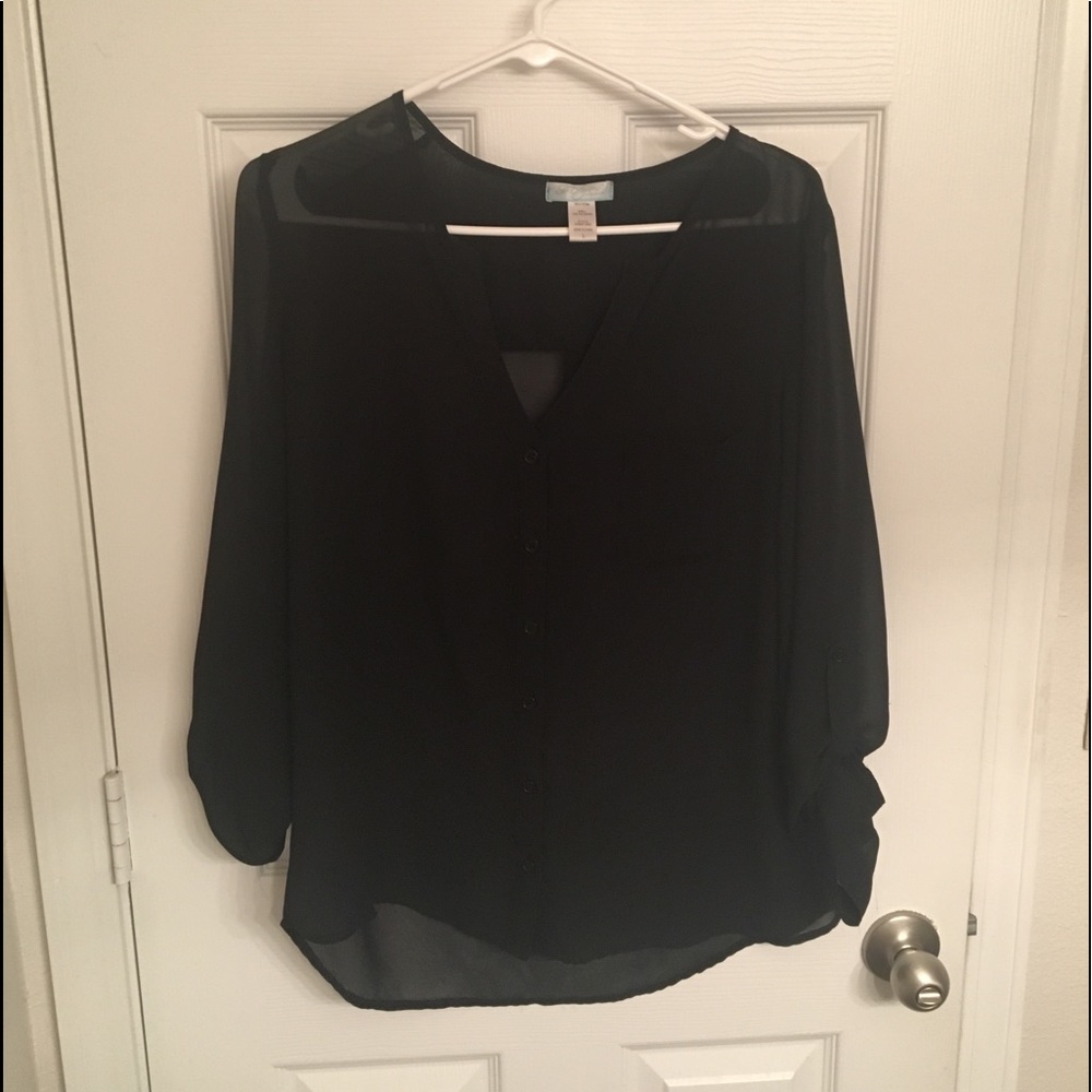 Black sheer LS button down